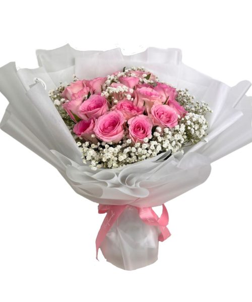 Pink Desire - 20 Pink Rose and Baby Breath Premium XL Bouquet